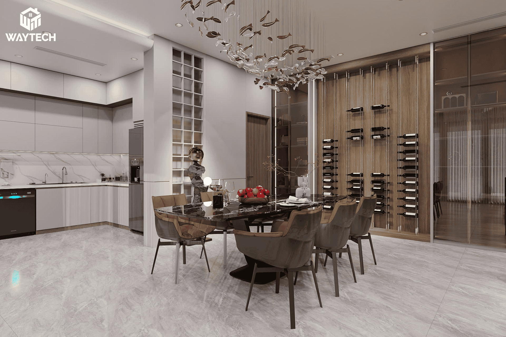 Khu vực bếp và bàn ăn